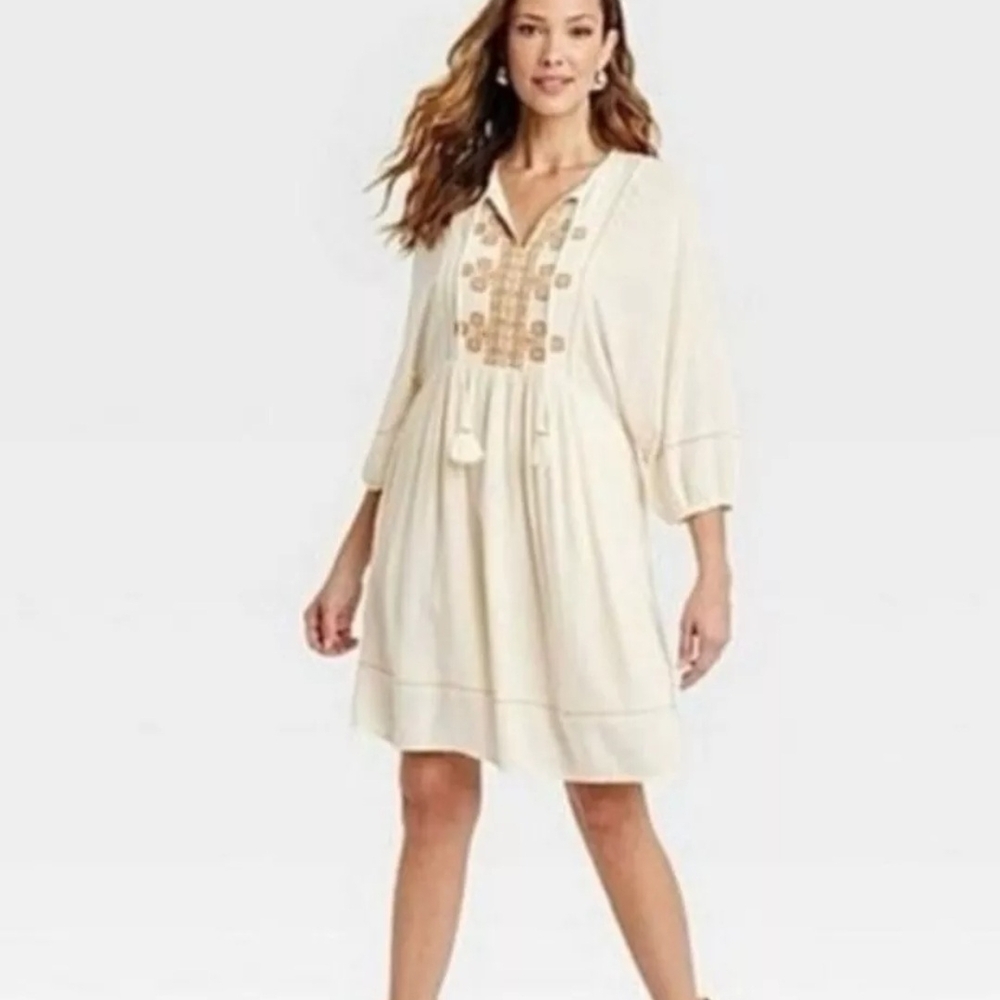 Knox Rose Cream Ruffled Smocked Mini Dress - Picture 2 of 9